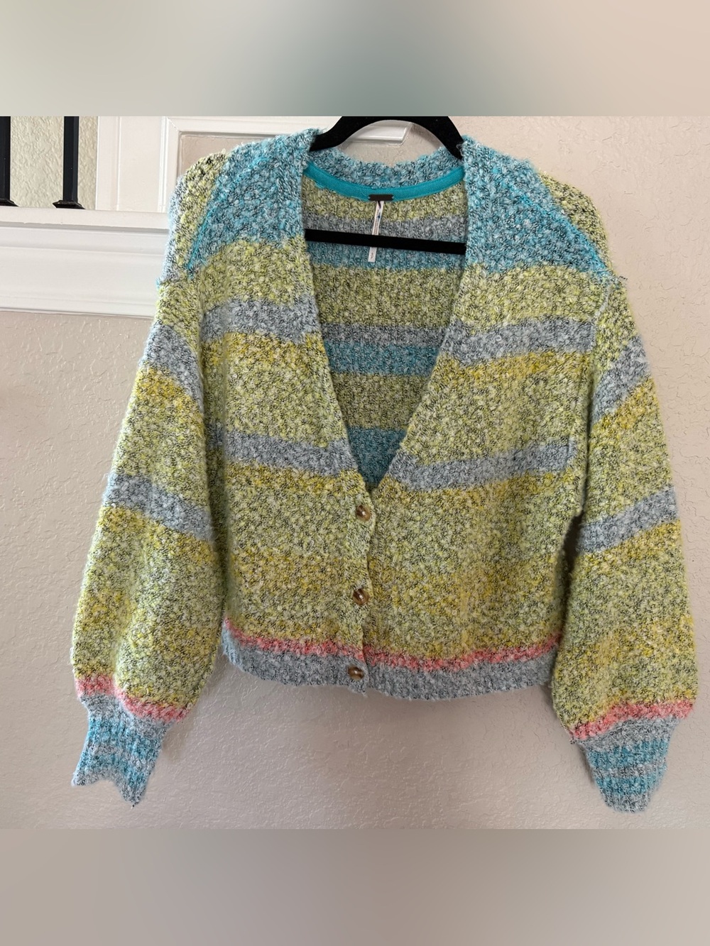 Free People Pastel Green Multicolor Textured Button Cardigan - Picture 4 of 8